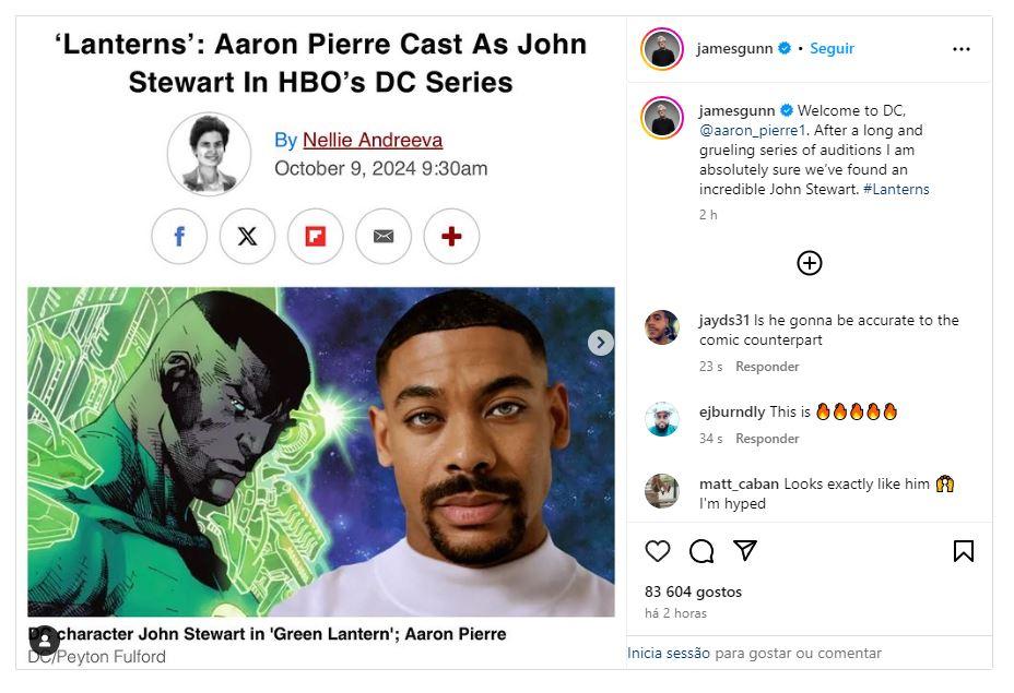 Aaron Pierre é o novo John Stewart no DCU de James Gunn