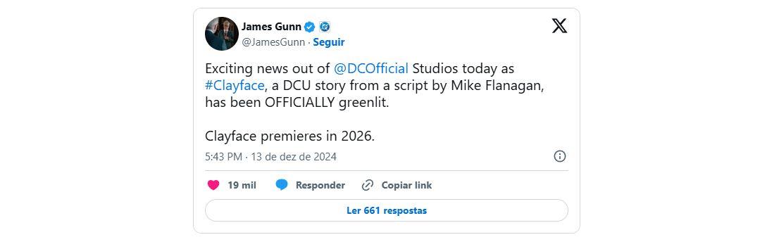 Cara-de-Barro é oficialmente confirmado por James Gunn